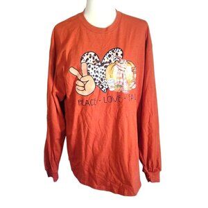 Gildan XL Peace Love Fall Long Sleeve 100% Cotton T-Shirt